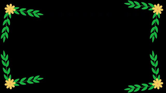 Floral frame animation with yellow flowers and green leaves border and copy space