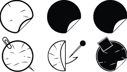 A creative illustration of various pin and sticker designs on paper circles silhouette