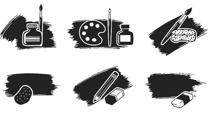 A set of artistic tools and supplies for creative projects silhouette
