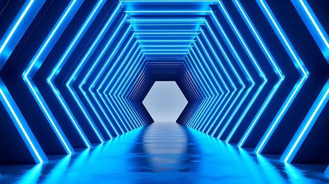 Futuristic blue neon tunnel
