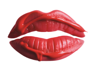 Red lipstick kiss mark isolated on transparent background