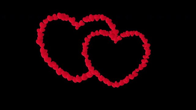 Two interlocking heart shapes made of small red hearts representing joined love and partnership animation