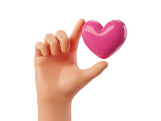 Obraz premium Hand holding pink heart emoji isolated on transparent background