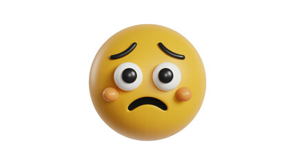 Fototapeta premium Worried yellow emoji face with frowning expression close-up isolated on a transparent background