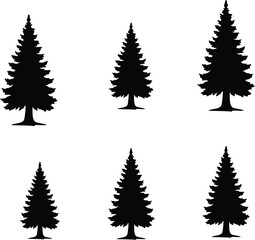 Fototapeta premium Collection of six black pine tree silhouettes