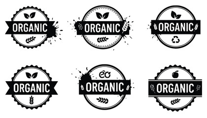 A set of organic labels with various designs and icons silhouette