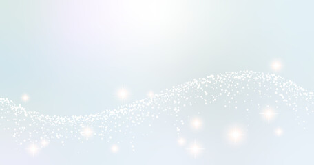 Abstract white and blue background with glittering light particle wave and sparkles
