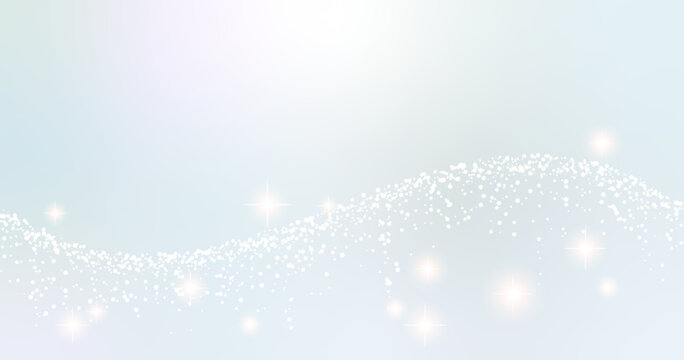 Abstract white and blue background with glittering light particle wave and sparkles

