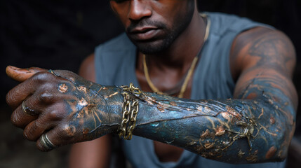 Buruli ulcer, a chronic debilitating disease affecting skin and subcutaneous tissues found mainly in tropical and subtropical countries caused by bacteria Mycobacterium ulcerans, 3D illustration