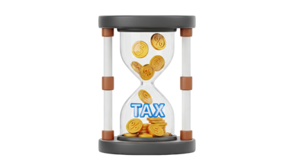 Hourglass with Falling Coins and 'TAX' text