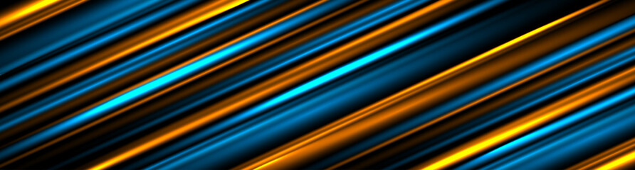 Blue orange lines techno abstract background on dark space with motion effect decoration. High speed with stripes style. Modern graphic design element concept for web, flyer, card, or brochure cover