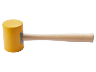 Yellow mallet with wooden handle on black hammer isolated on a transparent background