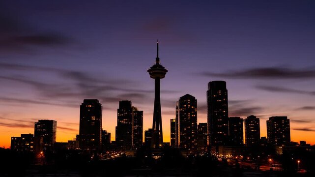 Stunning Sunset Over Tehran Cityscape with Milad Tower Silhouette.