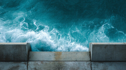 Serene coastal scene: a concrete structure overlooking the sea 