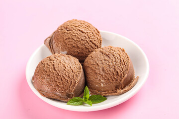 Chocolate Ice Cream Scoops with Mint Garnish