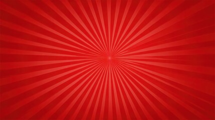 Red sunburst background features bold radial rays and a central starburst pattern, ideal for advertising, promotions, retro design, and creating impactful visual effects
