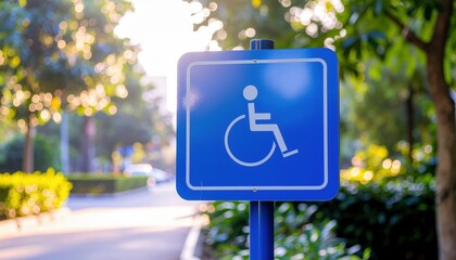 Accessibility Sign for Wheelchair Users in a Green Outdoor Park Area During Bright Daylight