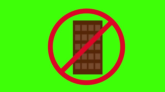 No chocolate allowed symbol animation on green screen for diet and health videos