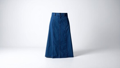 Elegant Denim Maxi Skirt on White Background.
