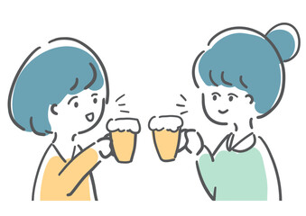 乾杯をする女性　2人　手書き風