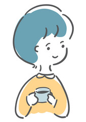 休憩する女性　手書き風