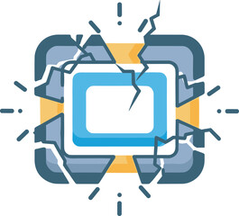 Obraz premium Cracked blue and yellow microchip with white background circuit broken