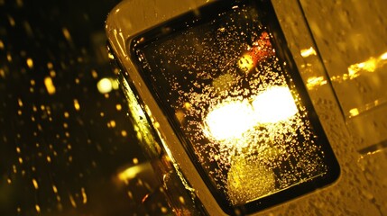 Abstract pattern of flashing emergency vehicle lights reflecting on a wet glass surface at night