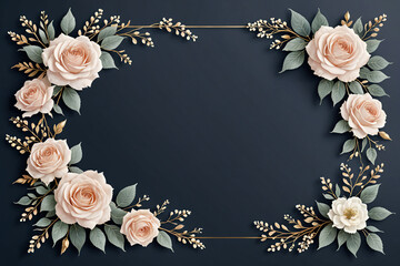 Elegant floral border with pink roses on dark background