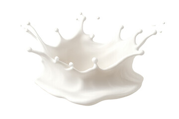 Milk splashing, creating a dynamic white liquid crown with drops, symbolizing freshness, health, and a delicious beverage. Transparent background