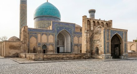 Grand Iranian Mosque Interior with Ornate Islamic Architecture and Turquoise Details