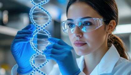 Female Scientist Conducting DNA Research in a Modern Laboratory with Advanced Technology