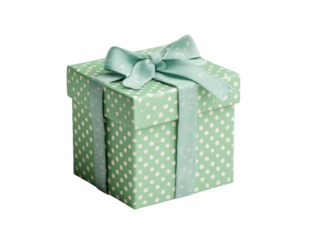 Mint polka dot gift, soft ribbon bow, shadow, black