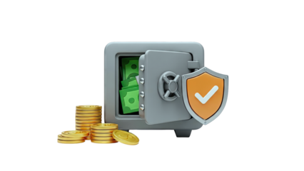 Secure safe with money and coins