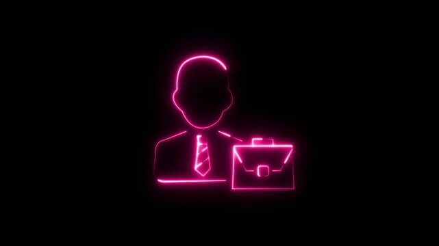  NEON depicting a person with suitcase and dollar symbol  Businessman icon isolated on background. Business avatar head, human, icon, 