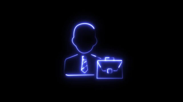 NEON  depicting a person with suitcase and dollar symbol  Businessman icon isolated on background. Business avatar head, human, icon, 