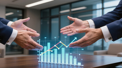 business people shaking hands with graph 