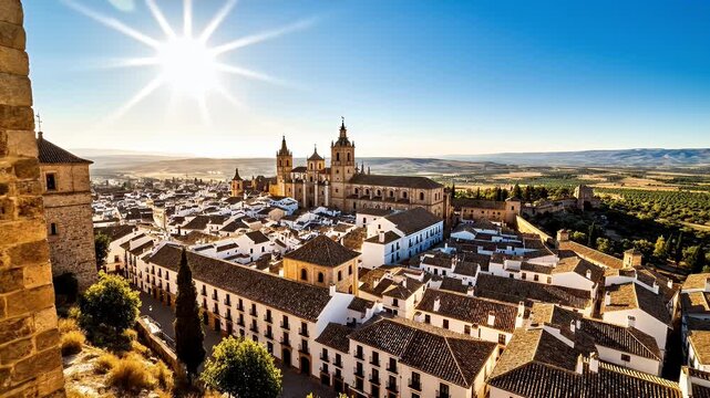 Baeza, Ja?n, Spain: A stunning aerial view of the historic Renaissance city at sunrise