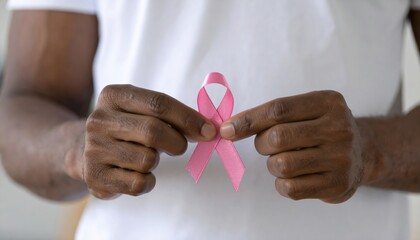 Person Holding Pink Awareness Ribbon with Both Hands for Breast Cancer Support and Education
