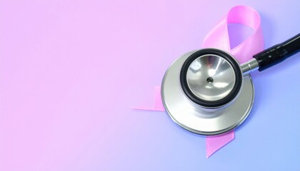Stethoscope and Pink Ribbon Symbolizing Health Awareness and Support for Breast Cancer and Wellness