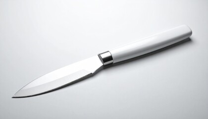 Elegant Paring Knife with White Handle on White Background.