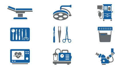 Medical equipment icons illustration of surgical tools and machinery