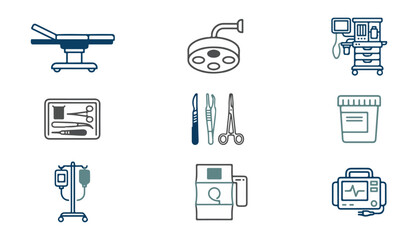 Medical equipment set illustration for healthcare and surgical themes