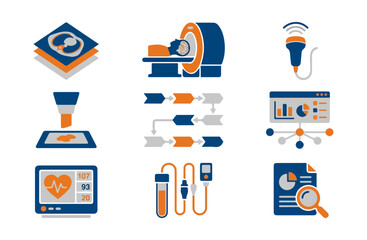 Medical imaging equipment diagnostic icons healthcare technology