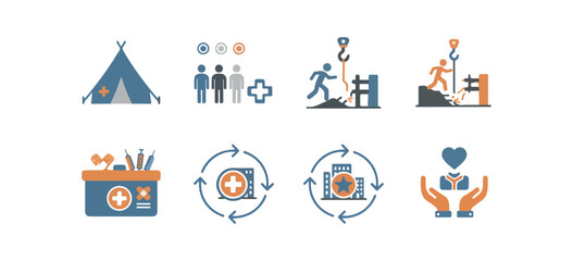 Medical icons tent aid emergency camera people design elements