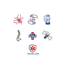 Medical icons set representing healthcare and wellness on black background