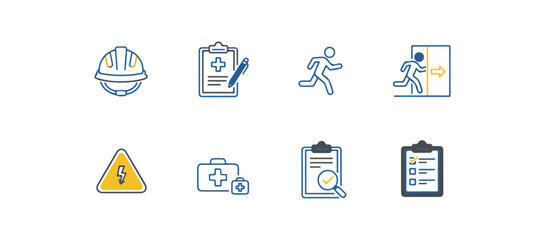 Safety and emergency icons on black background