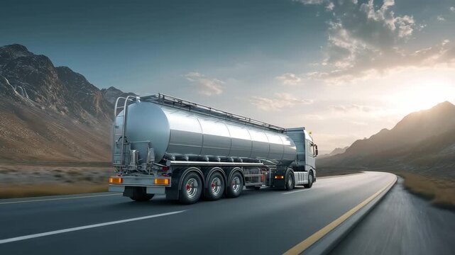 A chemical tanker truck transporting liquid chemicals on a highway
