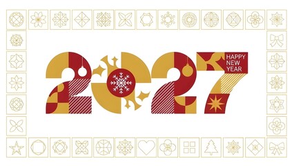 Vibrant 2027 Happy New Year celebration graphic with snowflakes