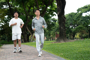 Asia elderly man run outdoor