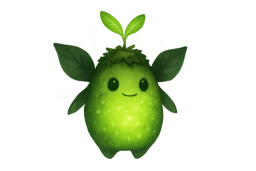 Cute green glowing sprout fantasy creature smiling